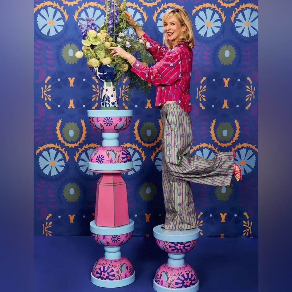 Caroline De Benoist x Monoprix Green cotton twill wide leg pants